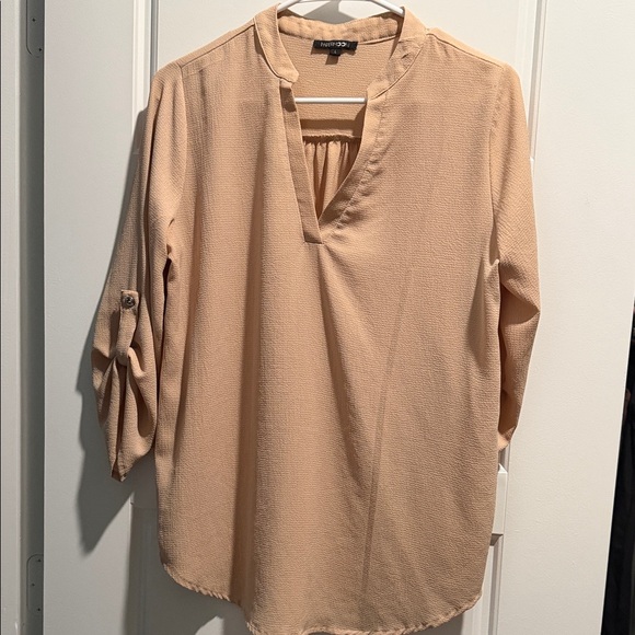 Papermoon Tops - Papermoon Tan Split V-Neck Blouse